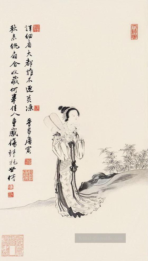 Tang Yin Mädchen Triptich Kunst Chinesische Ölgemälde